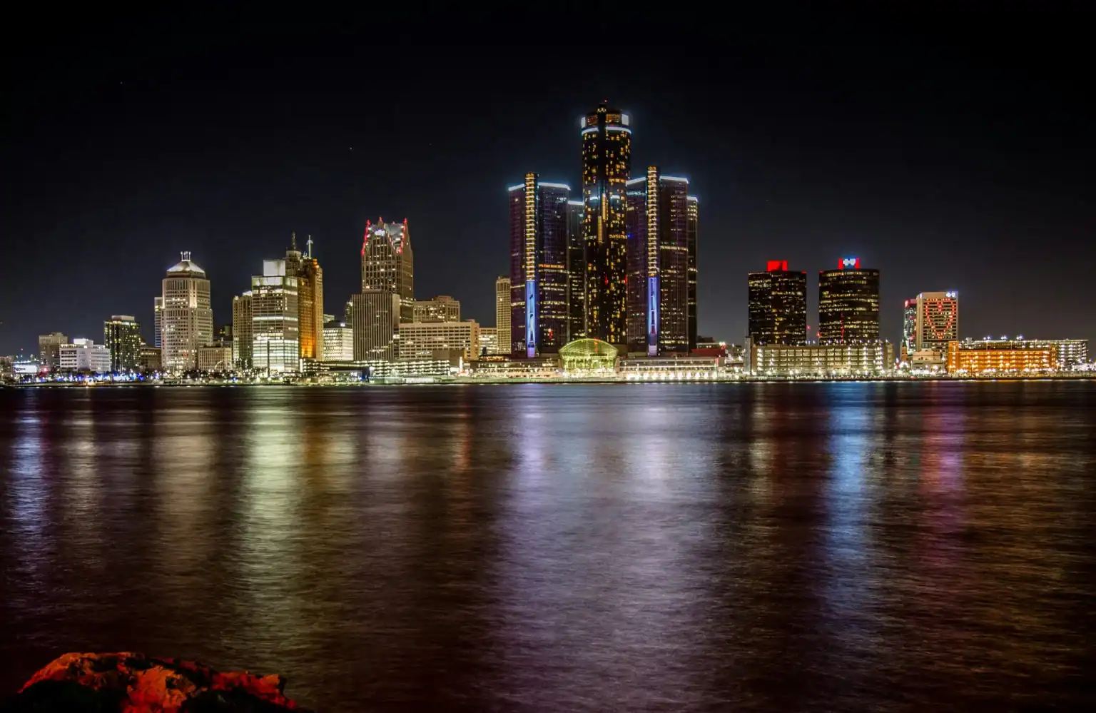 Detroit skyline at night