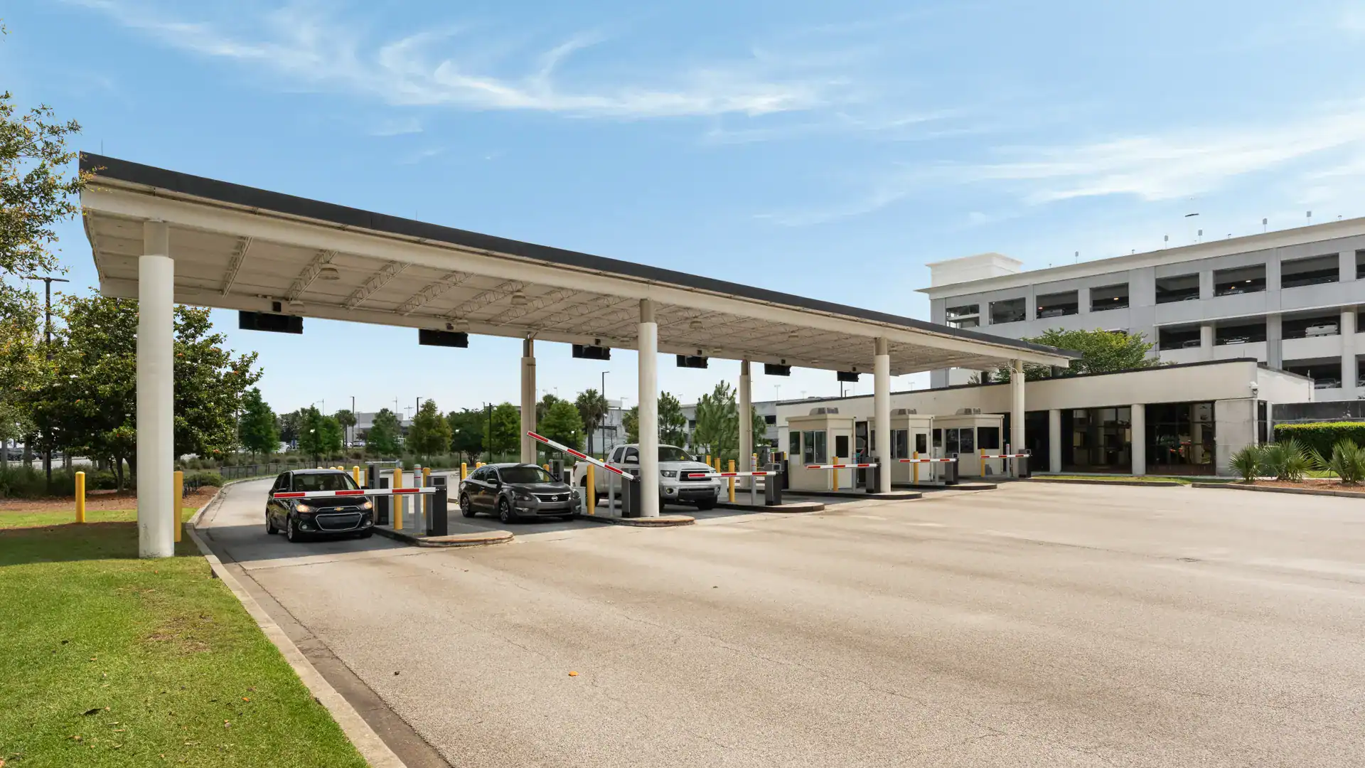 Parking toll booths at CHS