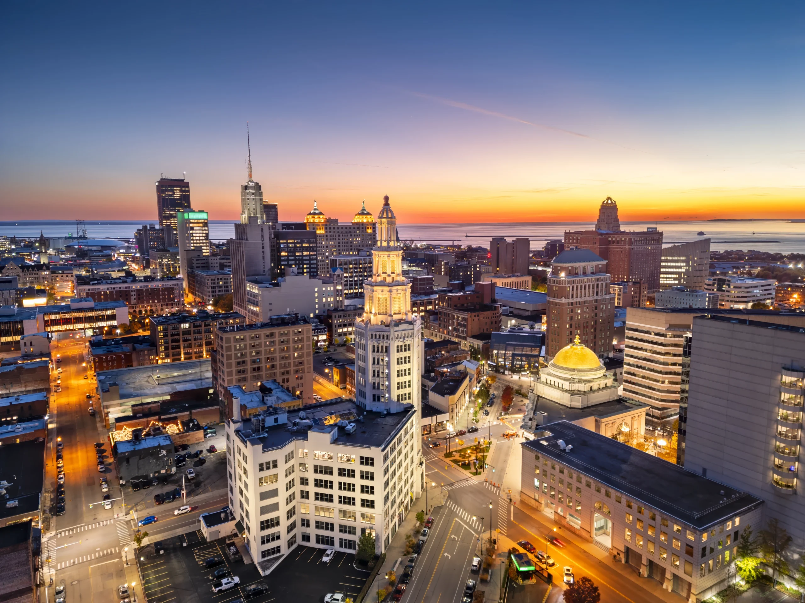 Photo of Buffalo, NY skyline at sunset